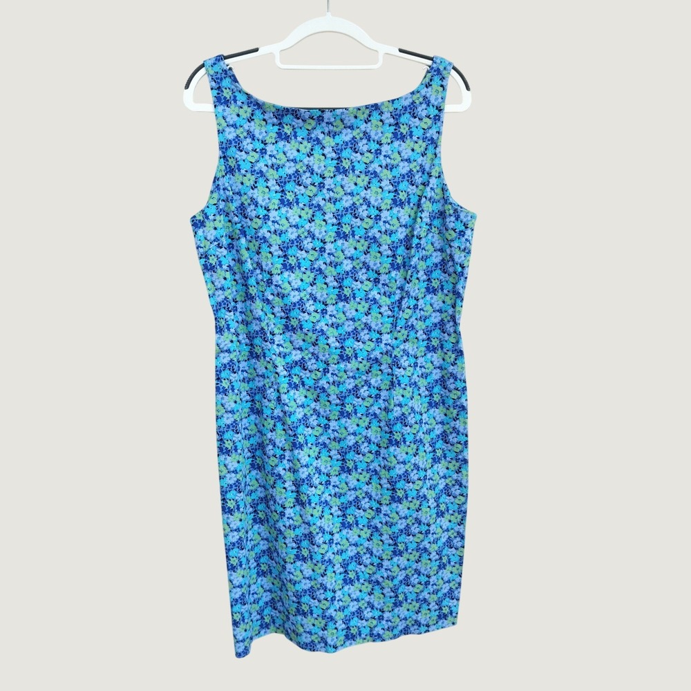 Express Y2K Vintage Cottagecore Floral Sheath Dress Blue Green Stretch Sz 13/14